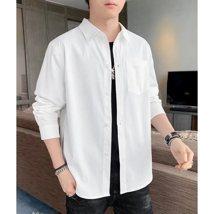 Solid Color Loose Fit Button Front Long Sleeve Shirt