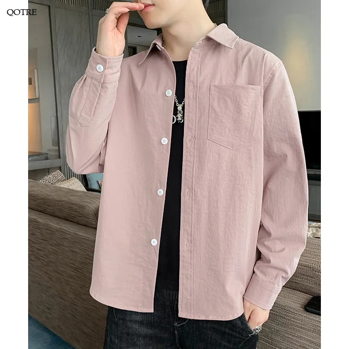 Solid Color Loose Fit Button Front Long Sleeve Shirt