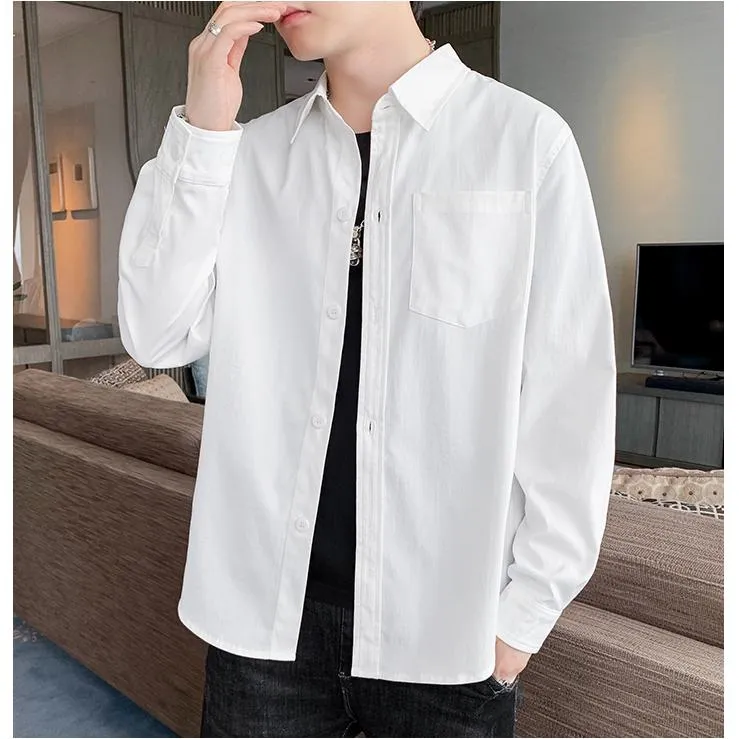 Solid Color Loose Fit Button Front Long Sleeve Shirt