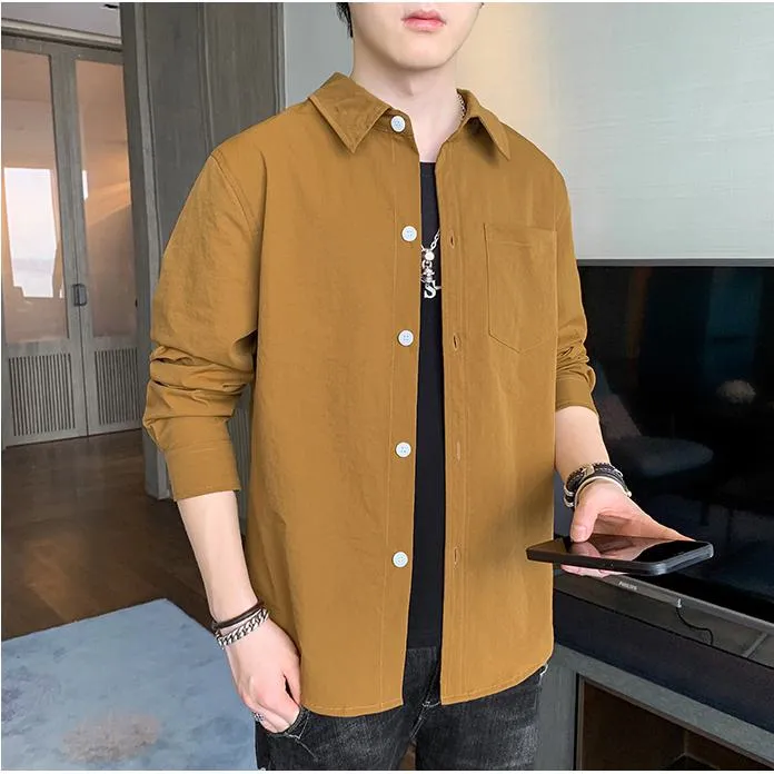 Solid Color Loose Fit Button Front Long Sleeve Shirt