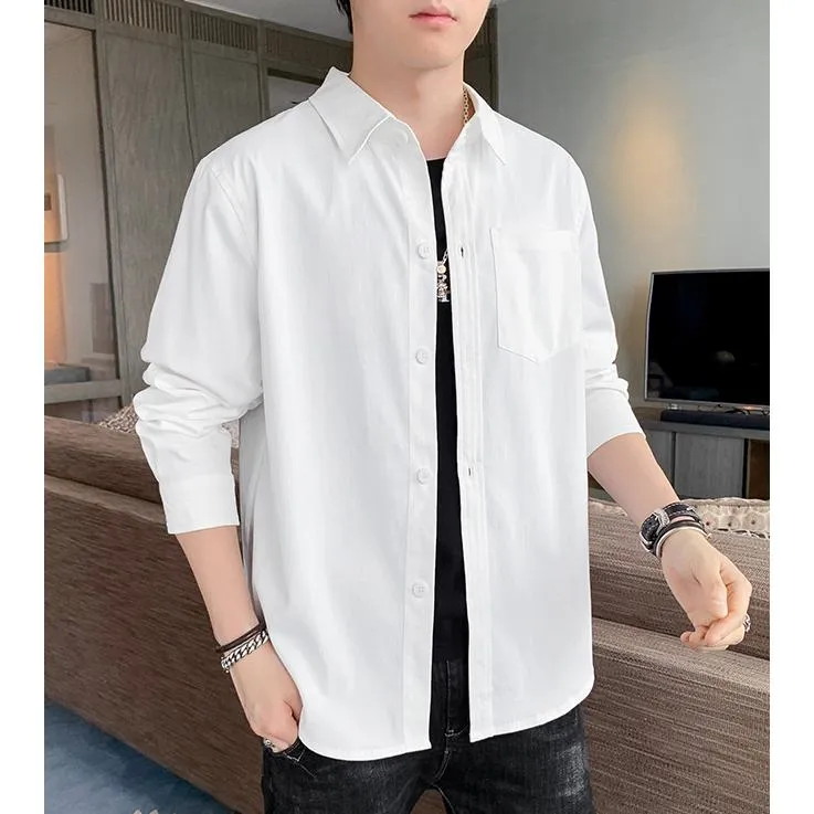 Solid Color Loose Fit Button Front Long Sleeve Shirt