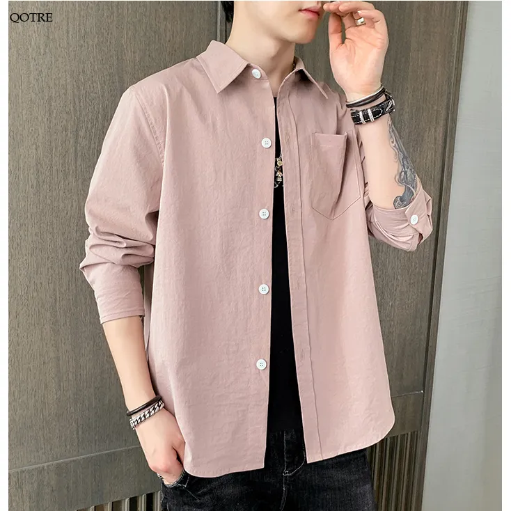 Solid Color Loose Fit Button Front Long Sleeve Shirt