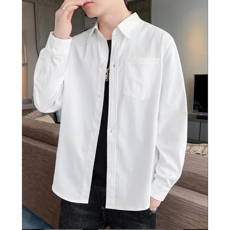 Solid Color Loose Fit Button Front Long Sleeve Shirt