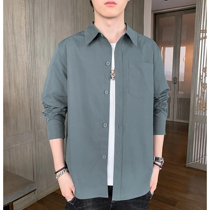 Solid Color Loose Fit Button Front Long Sleeve Shirt