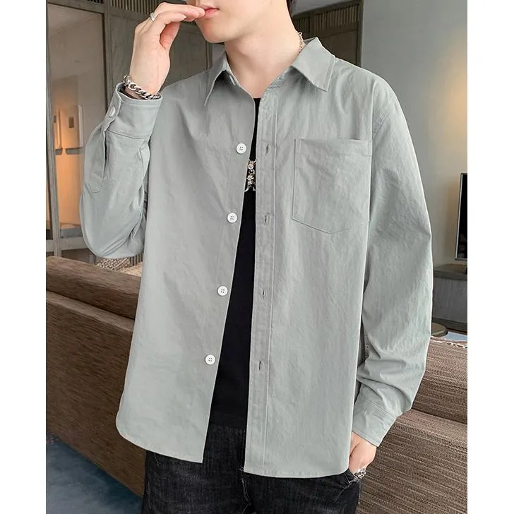 Solid Color Loose Fit Button Front Long Sleeve Shirt