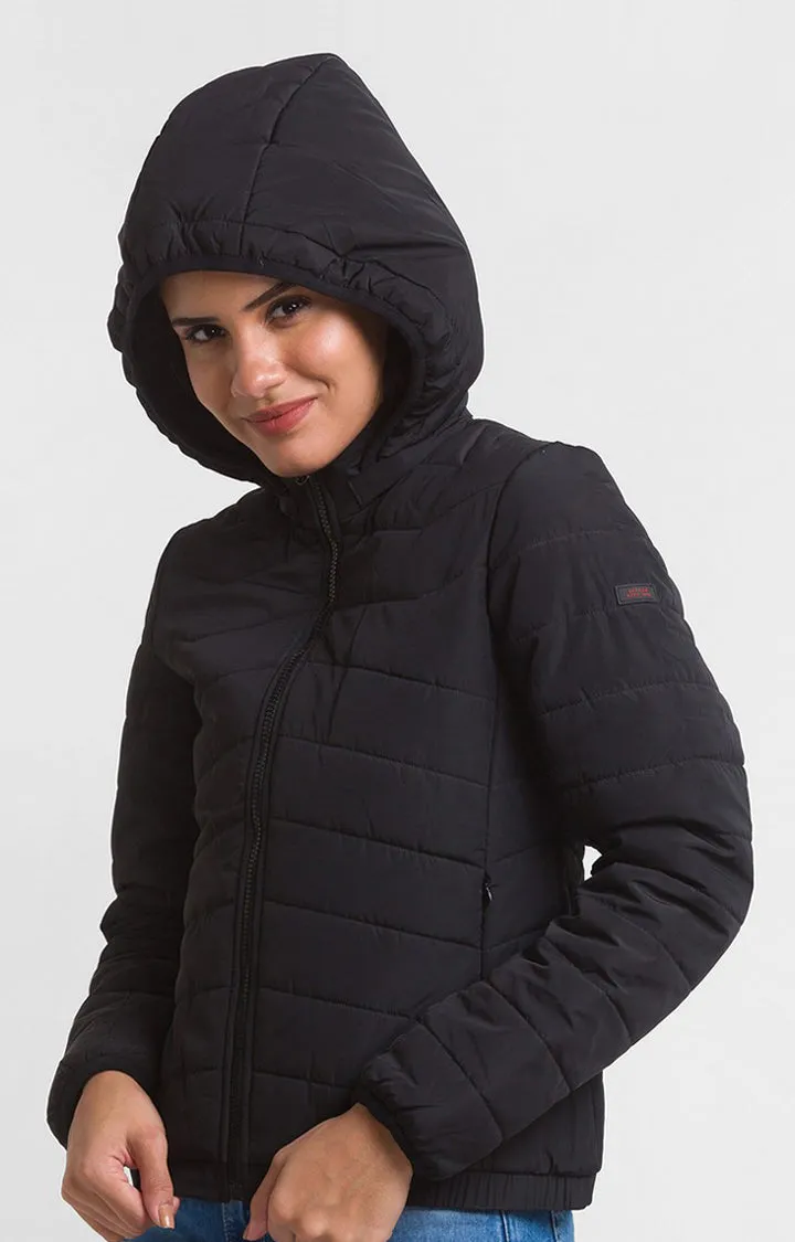 Spykar Black Nylon Full Sleeve Casual Jacket For Women