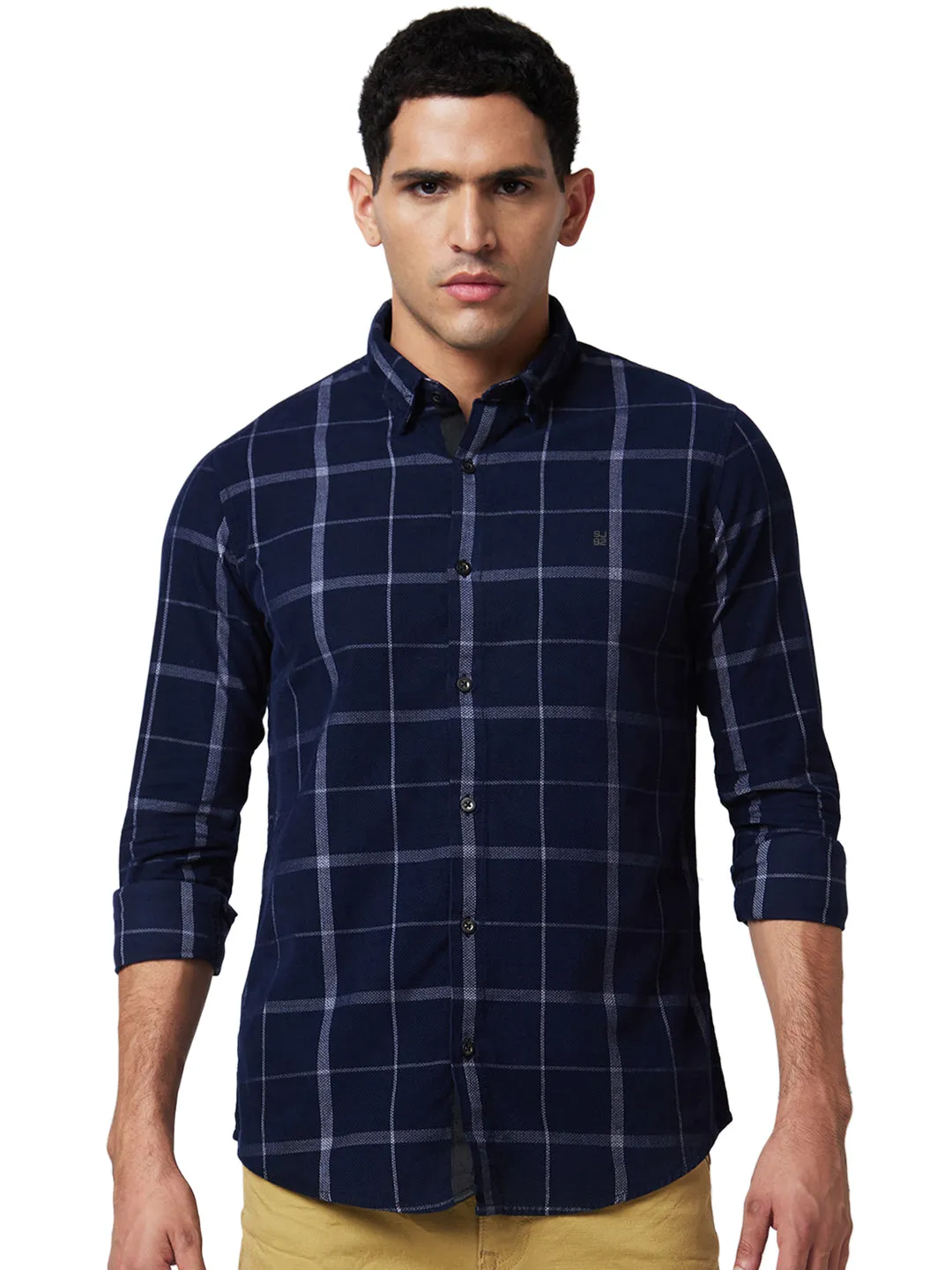 Spykar Blue Checked Shirt For Men