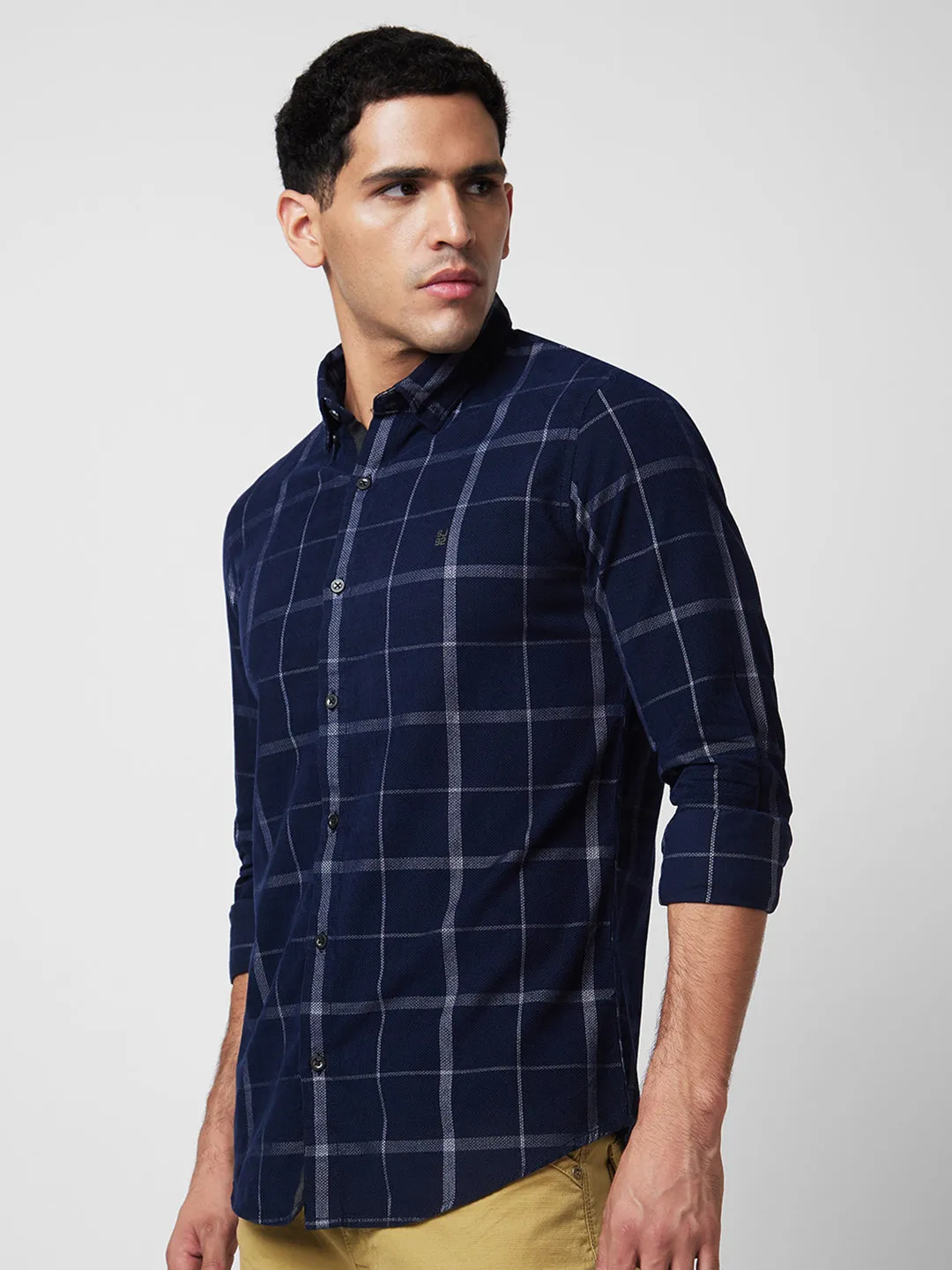 Spykar Blue Checked Shirt For Men