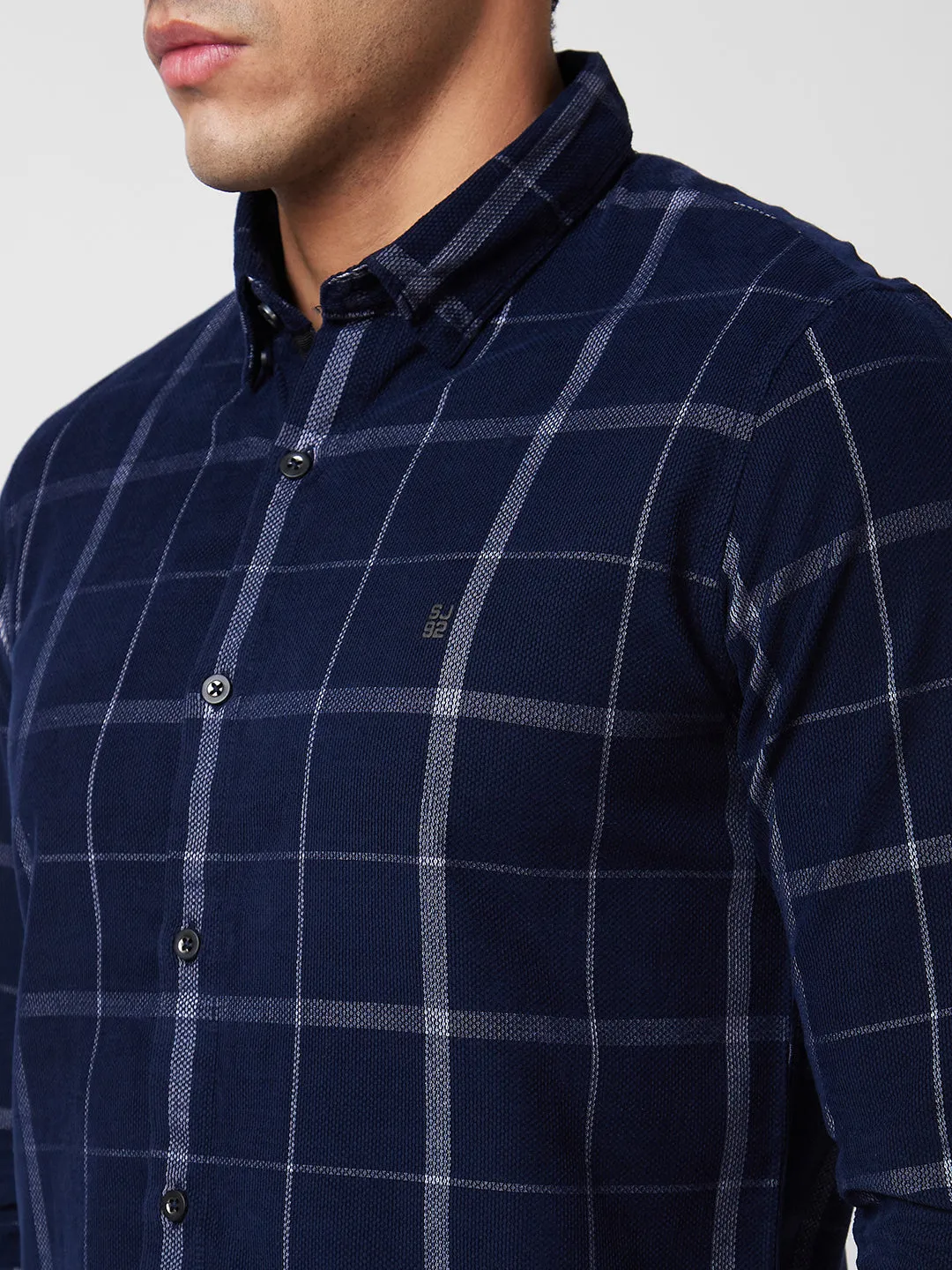 Spykar Blue Checked Shirt For Men