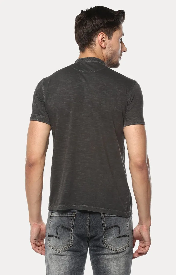 Spykar Charcoal Black Melange Slim Fit Men T-Shirts