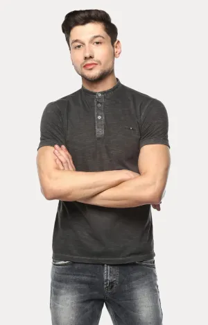 Spykar Charcoal Black Melange Slim Fit Men T-Shirts