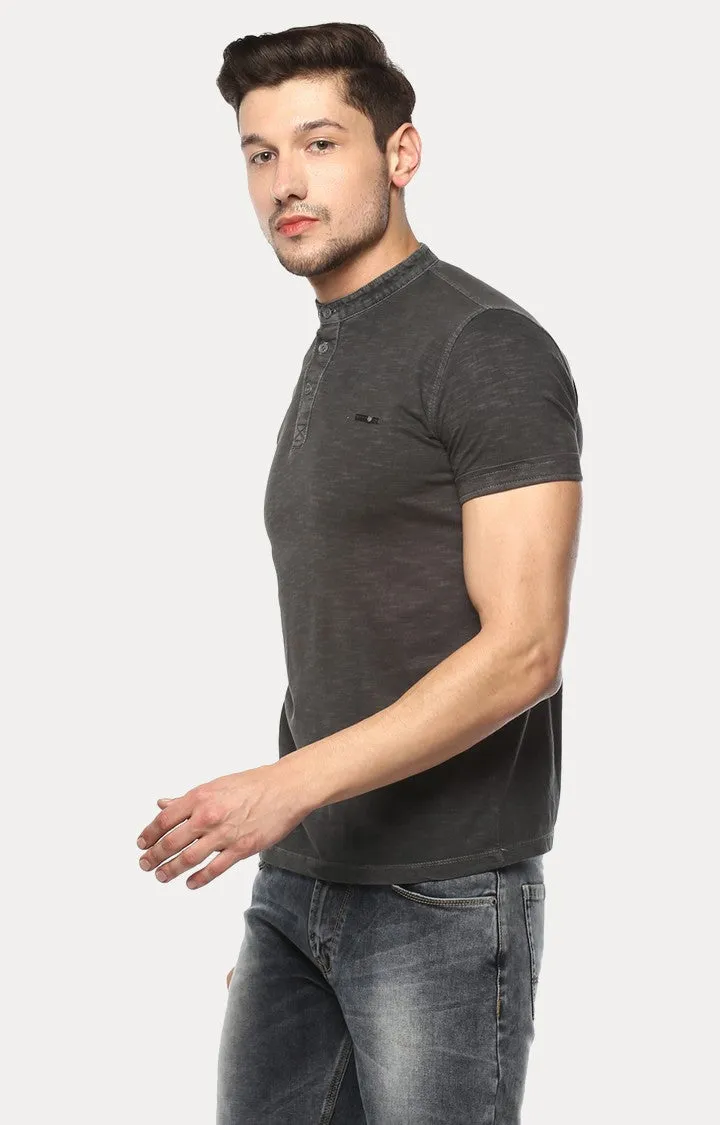 Spykar Charcoal Black Melange Slim Fit Men T-Shirts