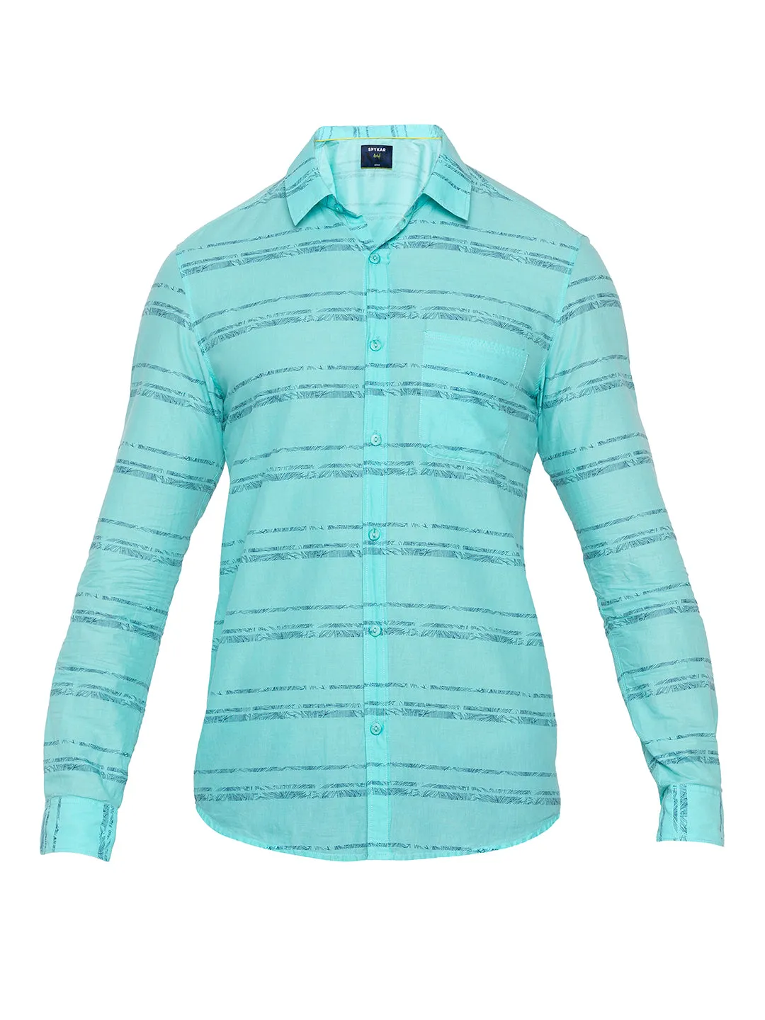 Spykar Men Aqua Green Cotton Slim Fit Shirt