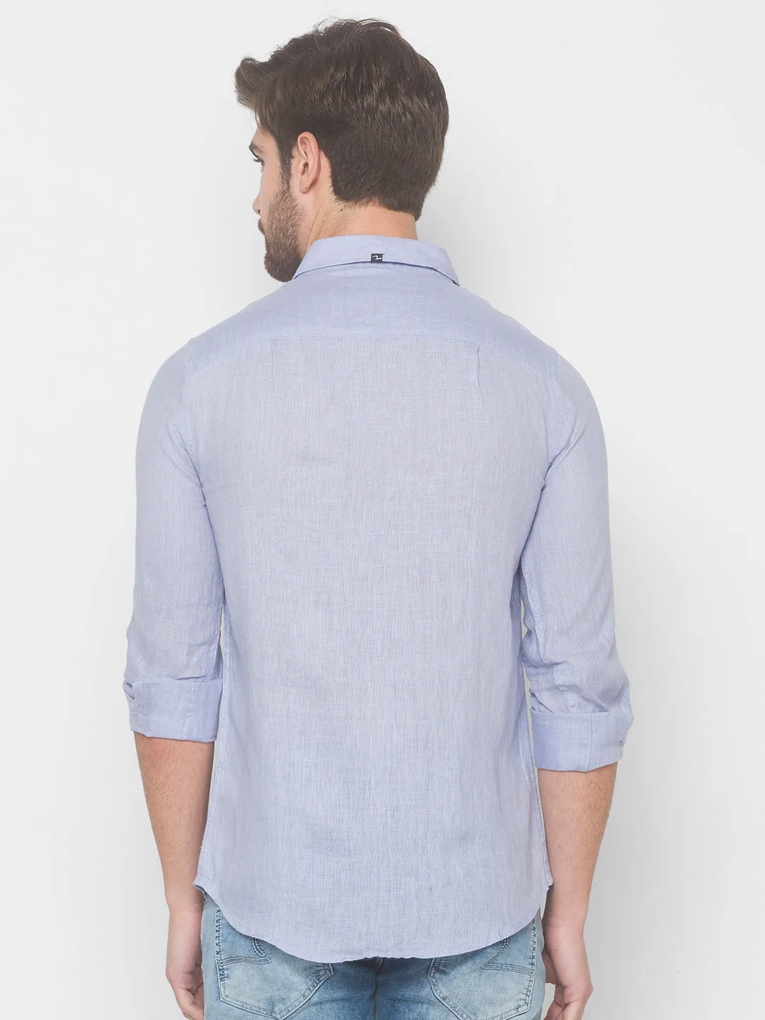 Spykar Men Lavender Cotton Shirts (Slim)