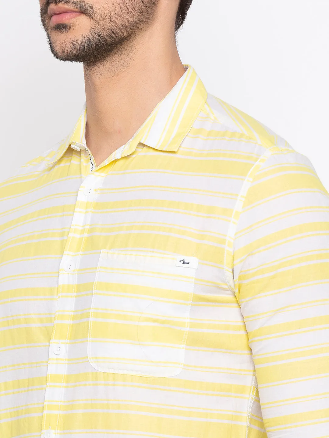 Spykar Men Lemon Yellow Cotton Slim Fit Shirt