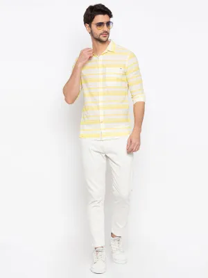 Spykar Men Lemon Yellow Cotton Slim Fit Shirt