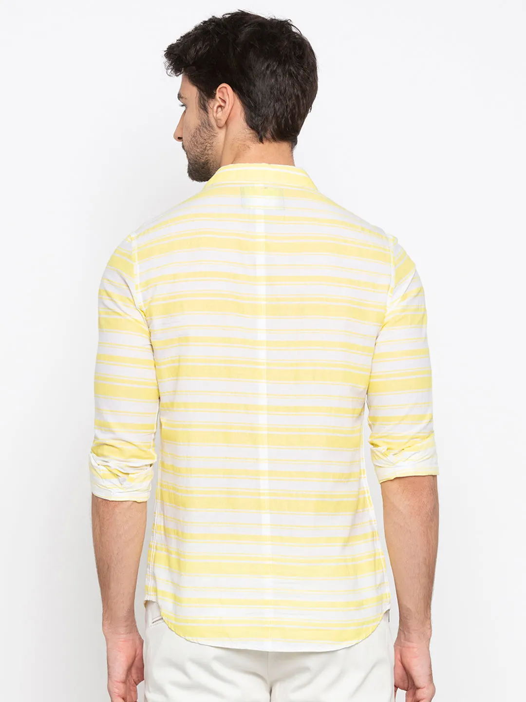 Spykar Men Lemon Yellow Cotton Slim Fit Shirt