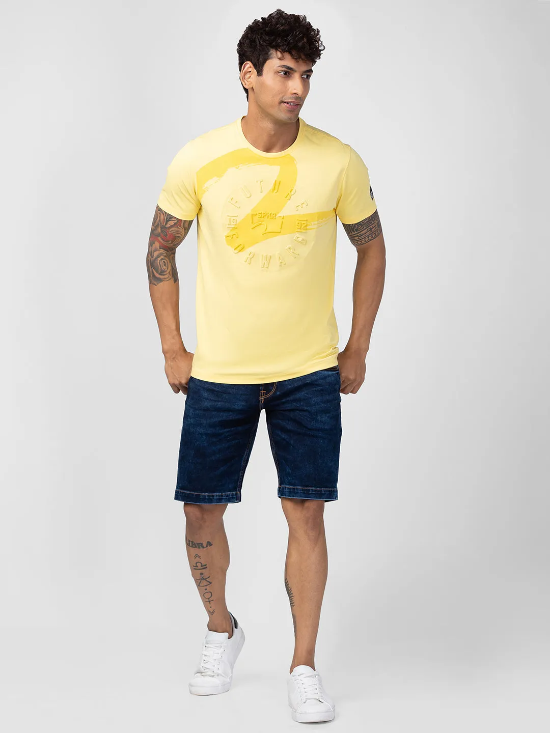 Spykar Men Yellow Cotton Regular Fit Half Sleeve Printed T-Shirt