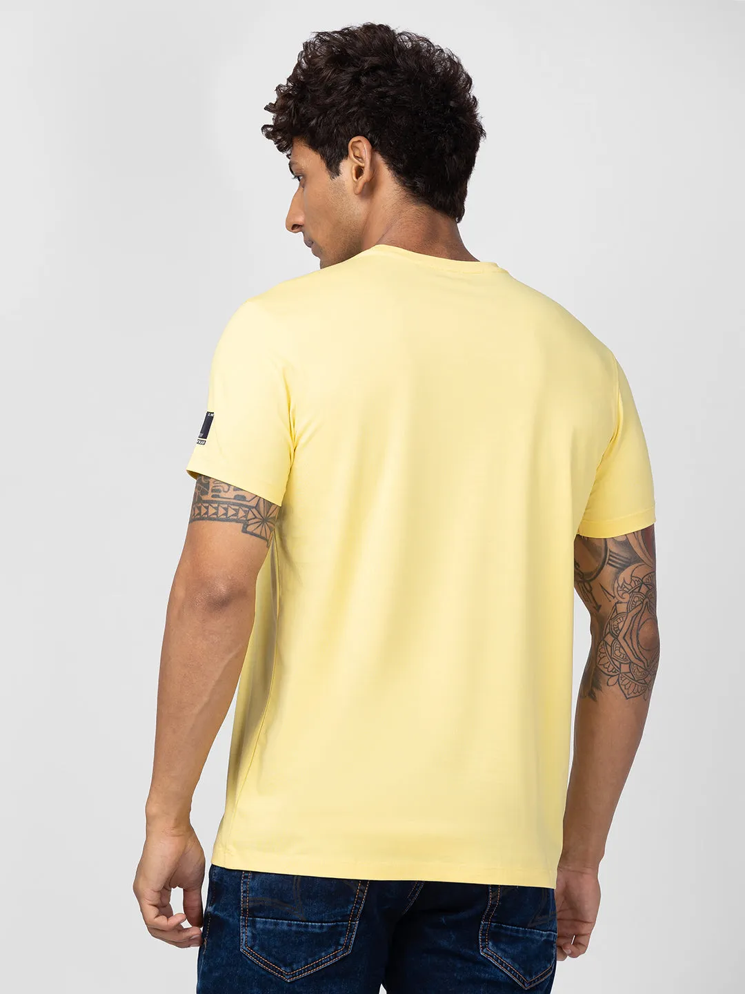 Spykar Men Yellow Cotton Regular Fit Half Sleeve Printed T-Shirt