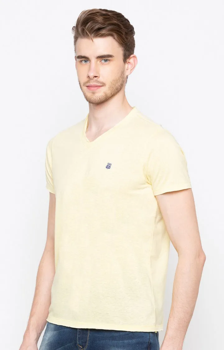 Spykar Pestle Yellow Melange Slim Fit Men T-Shirts