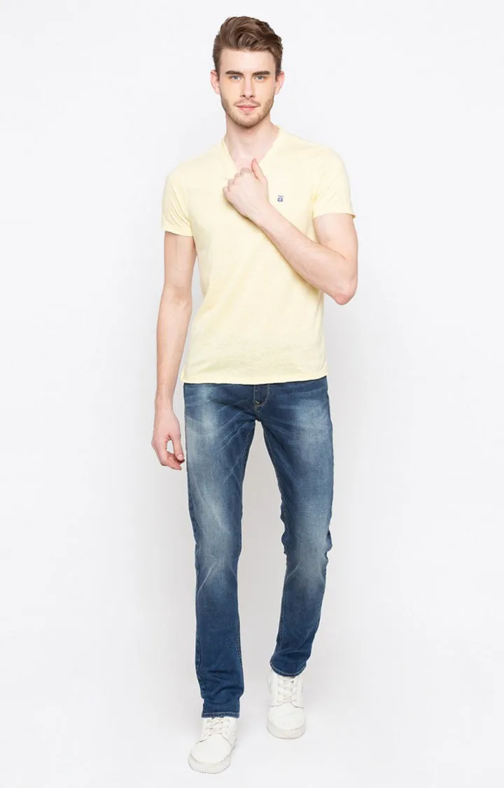 Spykar Pestle Yellow Melange Slim Fit Men T-Shirts