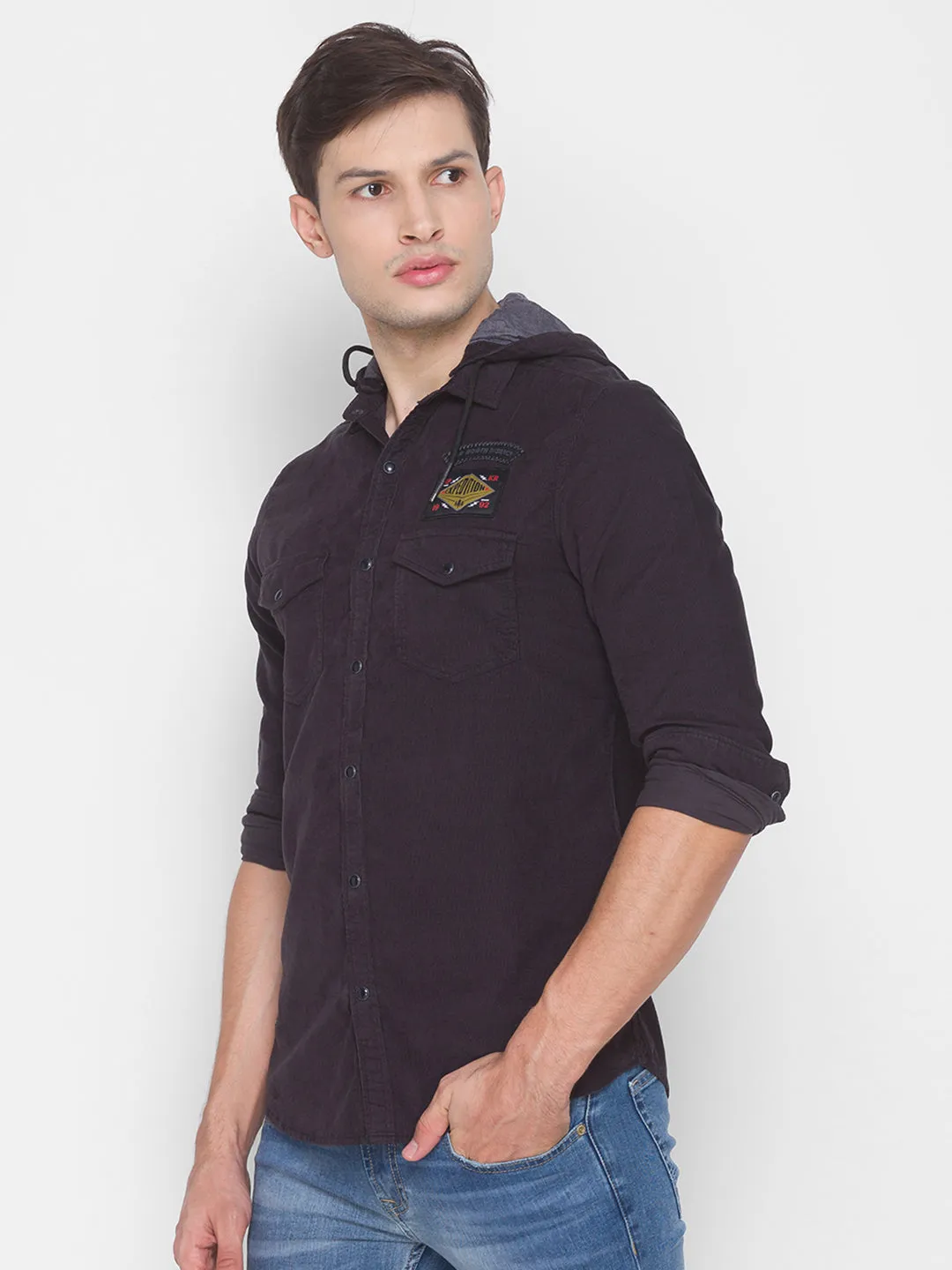 Spykar Slim Fit Black Cotton Men Shirt