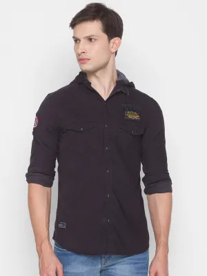 Spykar Slim Fit Black Cotton Men Shirt