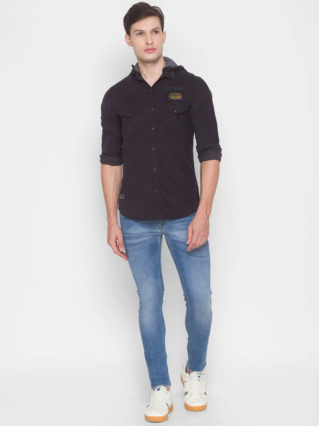 Spykar Slim Fit Black Cotton Men Shirt