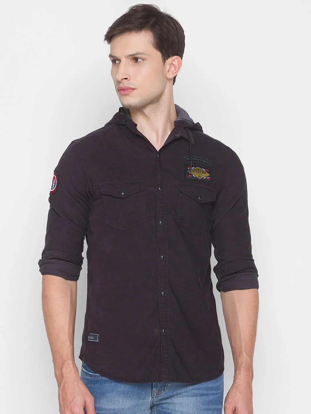 Spykar Slim Fit Black Cotton Men Shirt