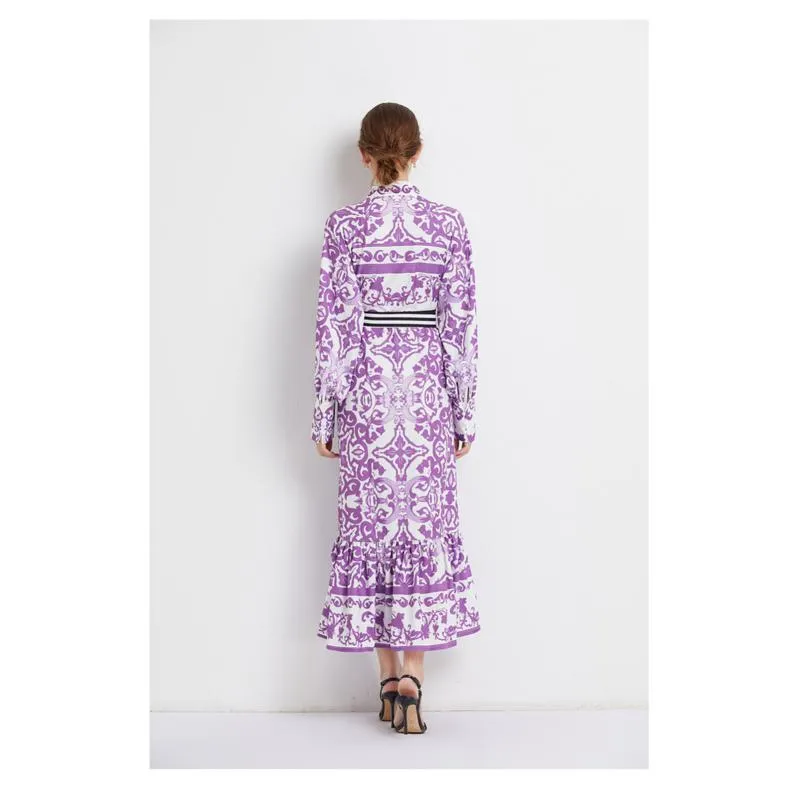 Stand-Up Collar Geometric Print Long Style Dress