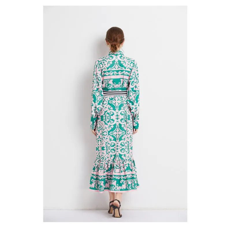 Stand-Up Collar Geometric Print Long Style Dress