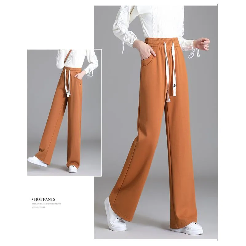 Straight High-Waisted Casual Loose Fit Sports Slimming Wide-Leg Pants