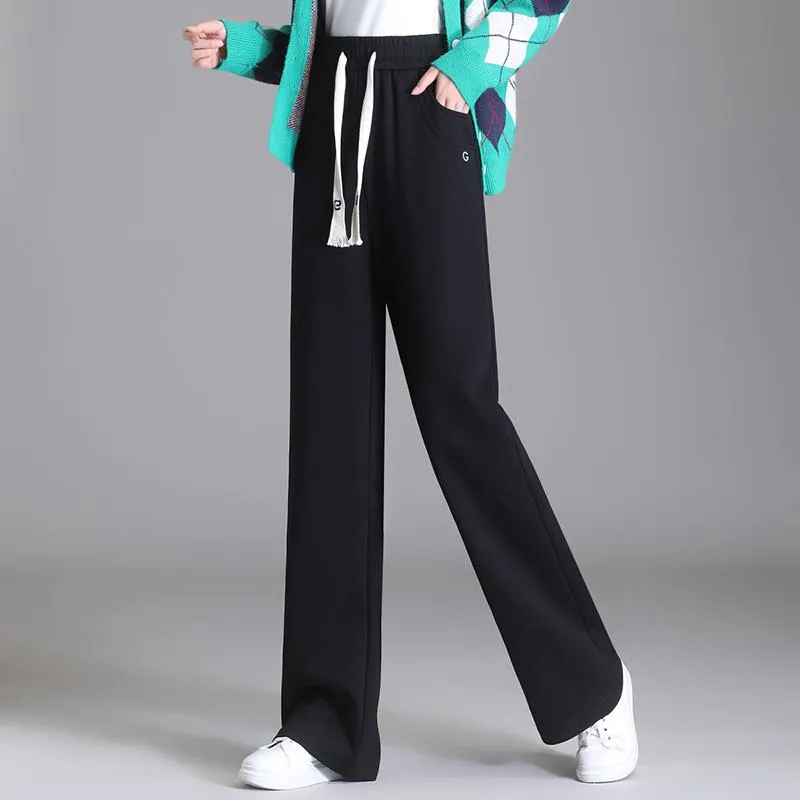 Straight High-Waisted Casual Loose Fit Sports Slimming Wide-Leg Pants