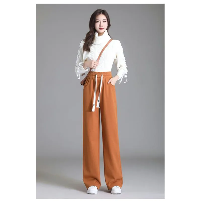 Straight High-Waisted Casual Loose Fit Sports Slimming Wide-Leg Pants