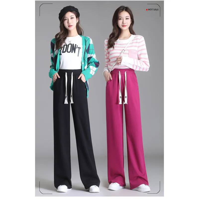 Straight High-Waisted Casual Loose Fit Sports Slimming Wide-Leg Pants