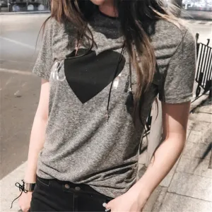 Summer Fashion Heart Printed Casual Short Sleeve Tees