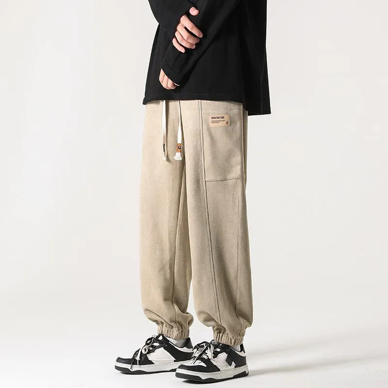 Tapered Drawstring Versatile Suede-Like Pants