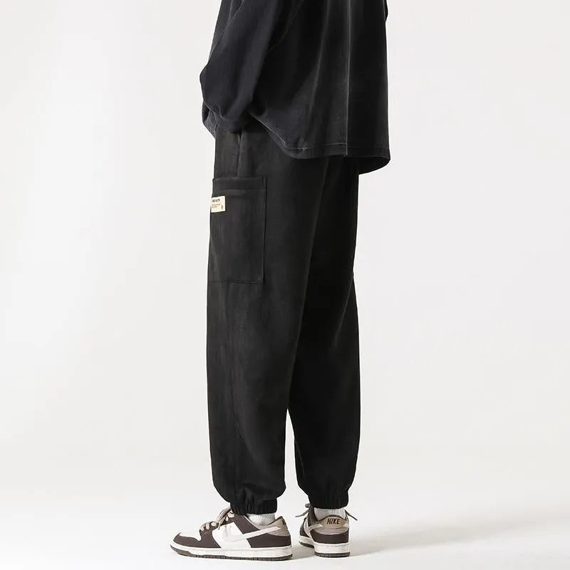 Tapered Drawstring Versatile Suede-Like Pants