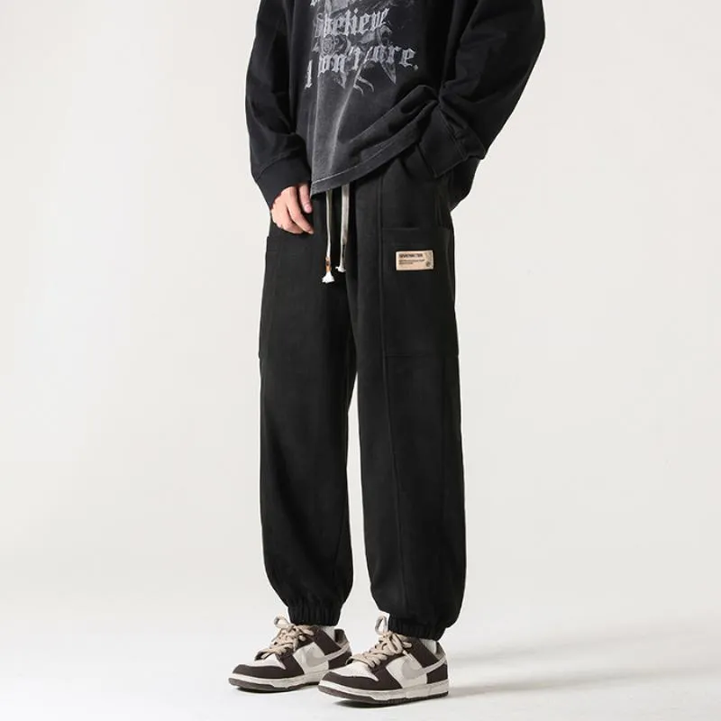 Tapered Drawstring Versatile Suede-Like Pants