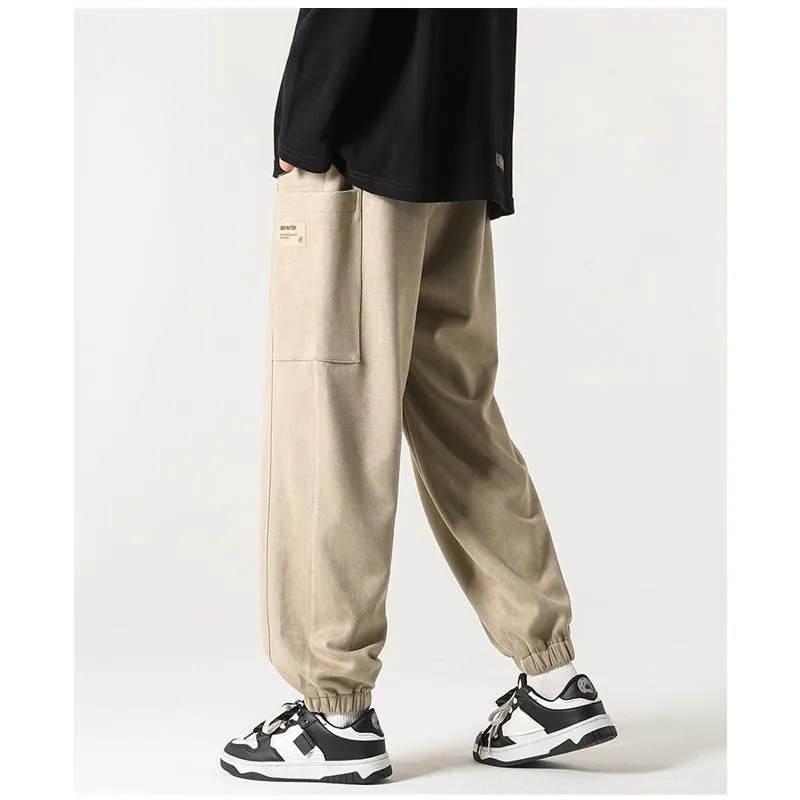 Tapered Drawstring Versatile Suede-Like Pants