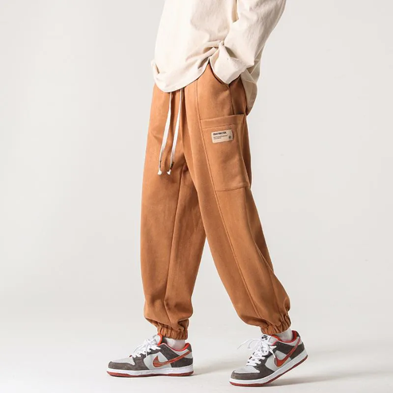 Tapered Drawstring Versatile Suede-Like Pants