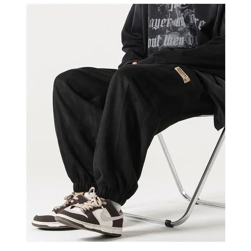 Tapered Drawstring Versatile Suede-Like Pants