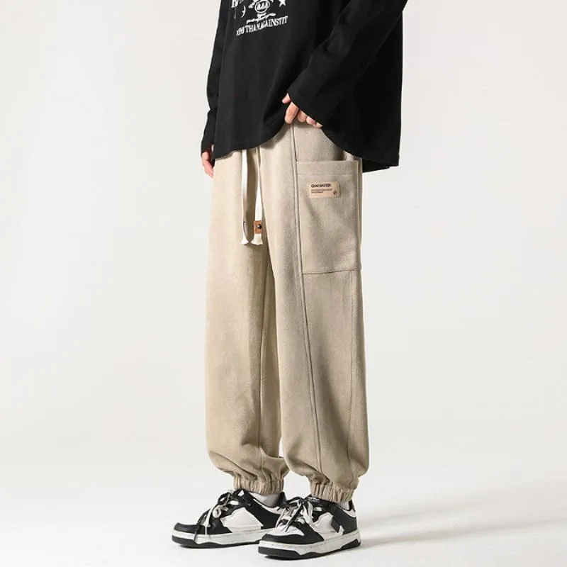 Tapered Drawstring Versatile Suede-Like Pants