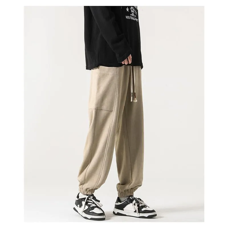 Tapered Drawstring Versatile Suede-Like Pants