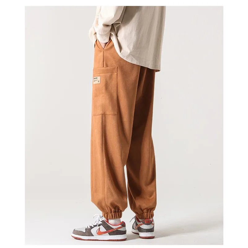 Tapered Drawstring Versatile Suede-Like Pants