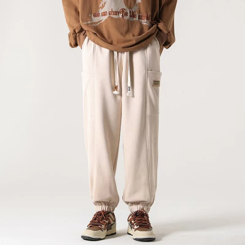 Tapered Drawstring Versatile Suede-Like Pants