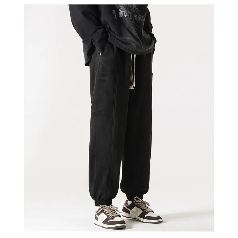 Tapered Drawstring Versatile Suede-Like Pants