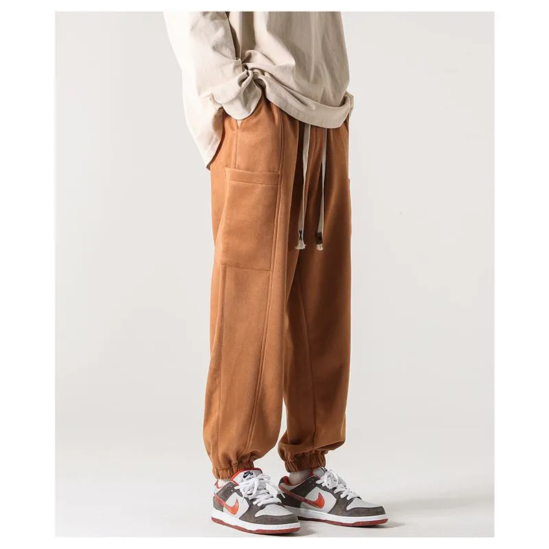 Tapered Drawstring Versatile Suede-Like Pants