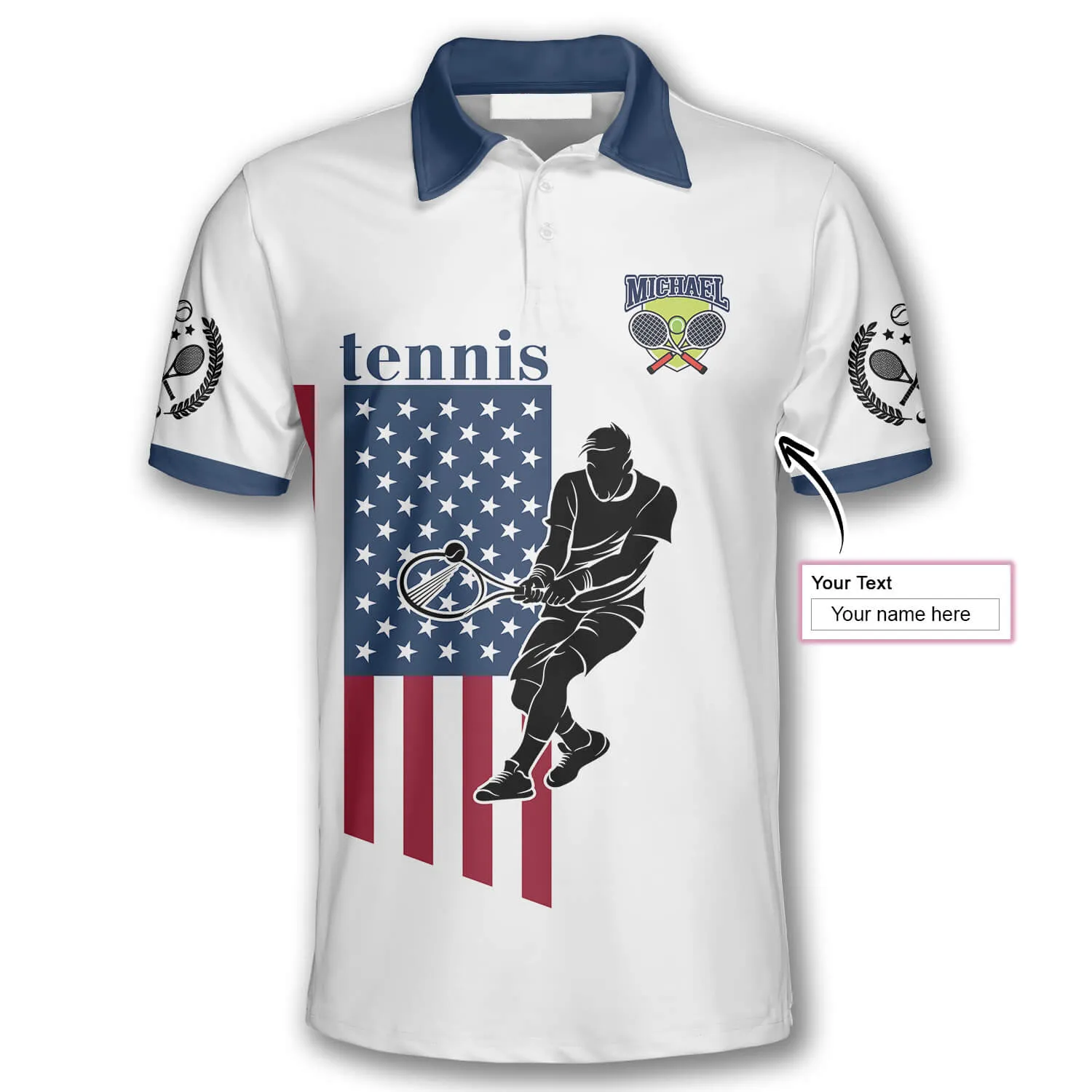 Tennis Player Silhouette American Flag Custom Tennis Shirts for Men