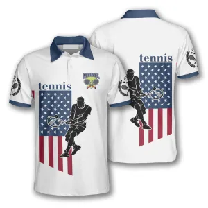 Tennis Player Silhouette American Flag Customized Name All Over Printed Polo Shirt